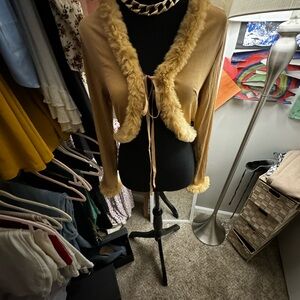 Spandex cardigan faux fur
